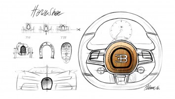 Bugatti Chiron Horse Shoe theme design sketches grille and steering wheel