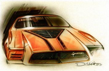 1971 Mustang II Ram-Air Boss design sketch by Ford designer Dick Nesbitt