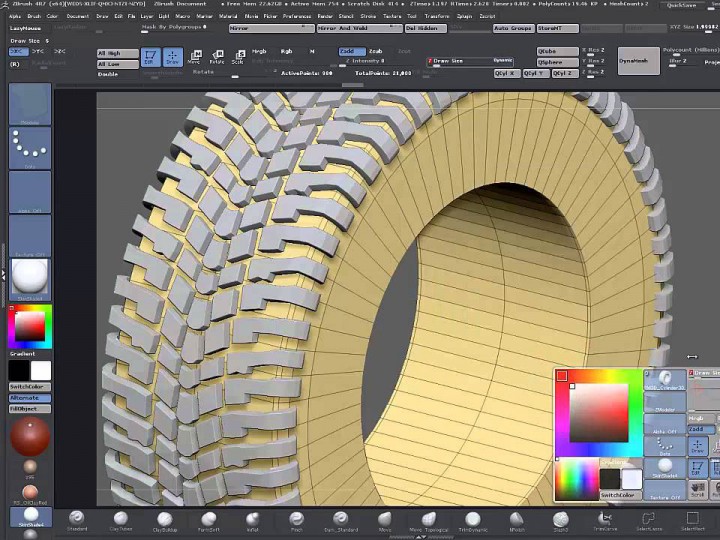 Modeling a tire tread in ZBrush – Part 2